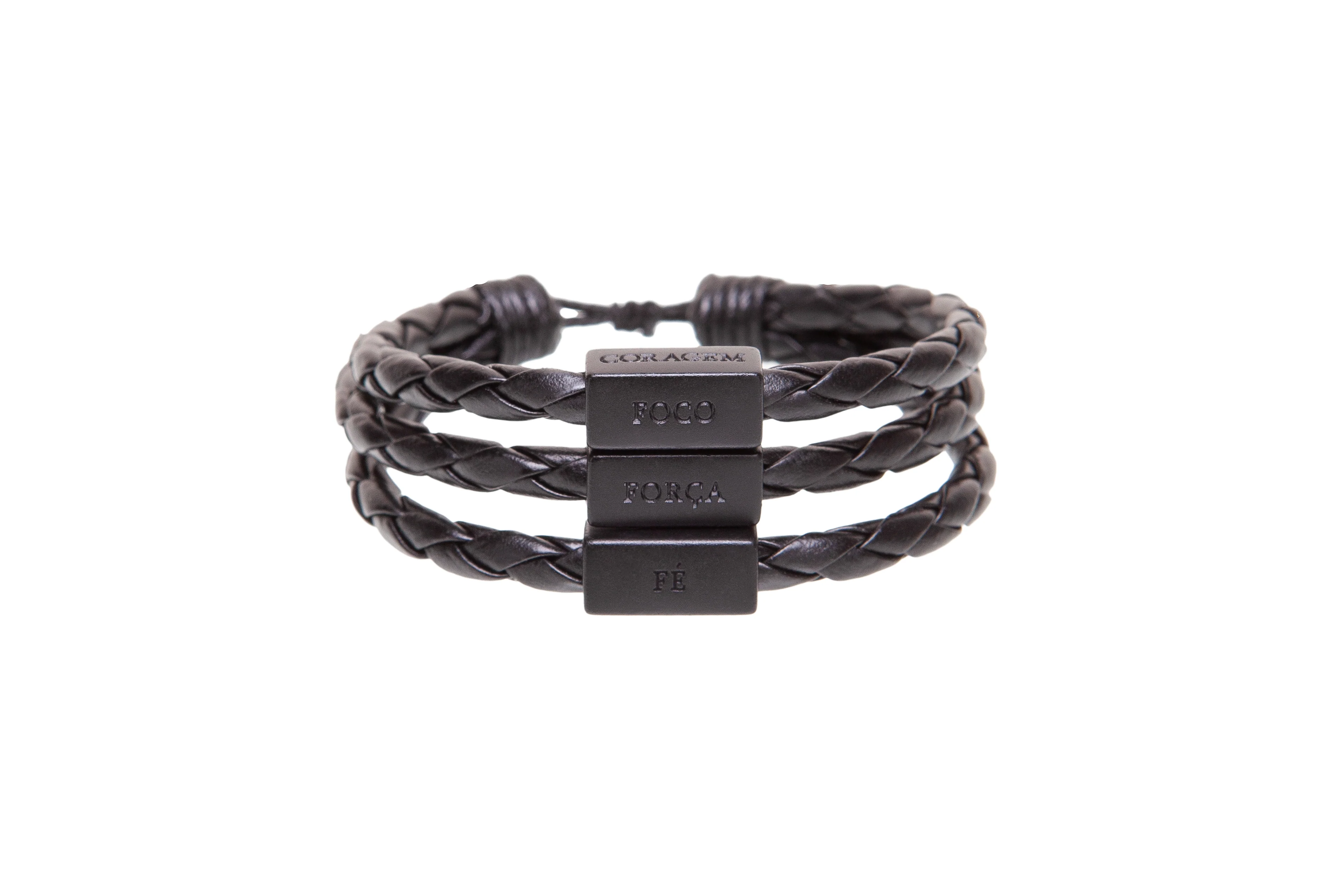 Men's Bracelet Black Leather Silver Adjustable with words of Focus, Strength, Faith, & Courage in Portuguese - CLEARANCE / FINAL SALES - Image 5