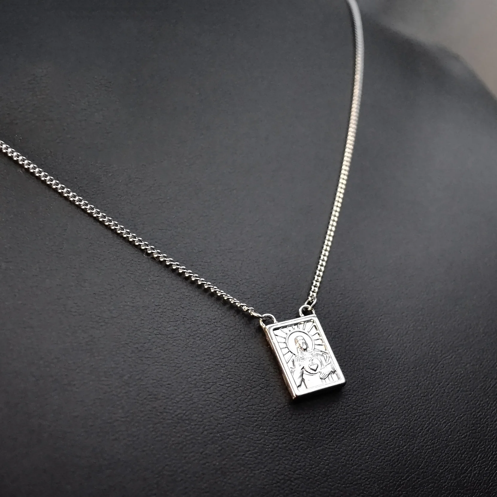 Men's Stainless Steel Scapular in Black or Silver, - Men's Necklace - Male Jewelry - Image 7