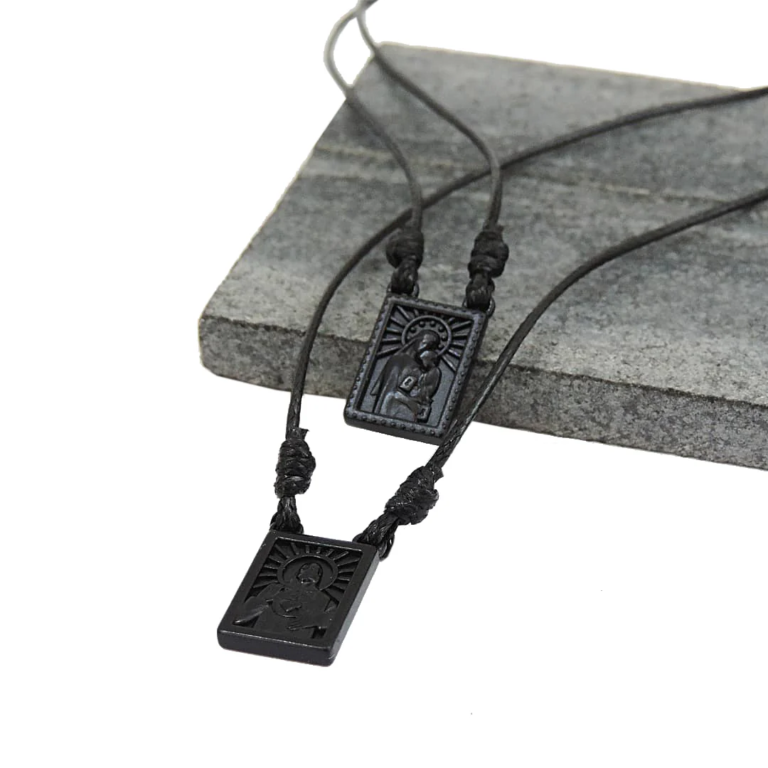 Male Scapular with Cord in 5 colors of Pendant Black, Silver, Vintage Gold, Gold, Graphite Scapular  - Men's Necklace - Male Jewelry - Image 3