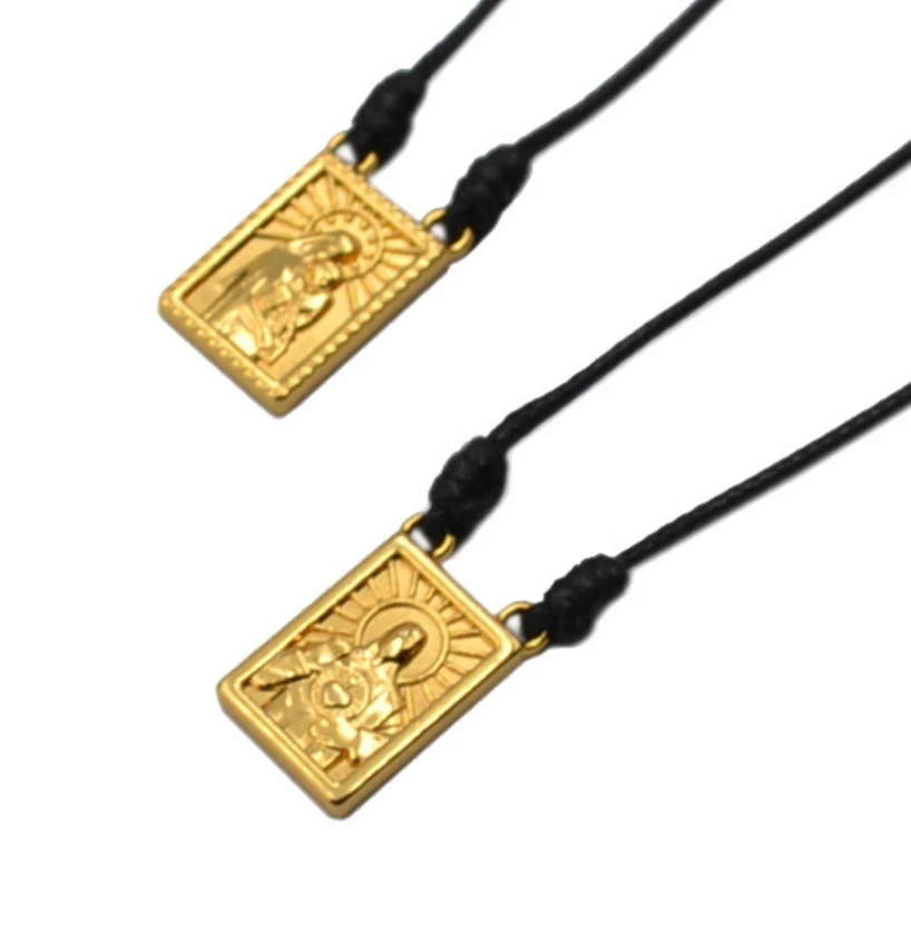 Male Scapular with Cord in 5 colors of Pendant Black, Silver, Vintage Gold, Gold, Graphite Scapular  - Men's Necklace - Male Jewelry - Image 4