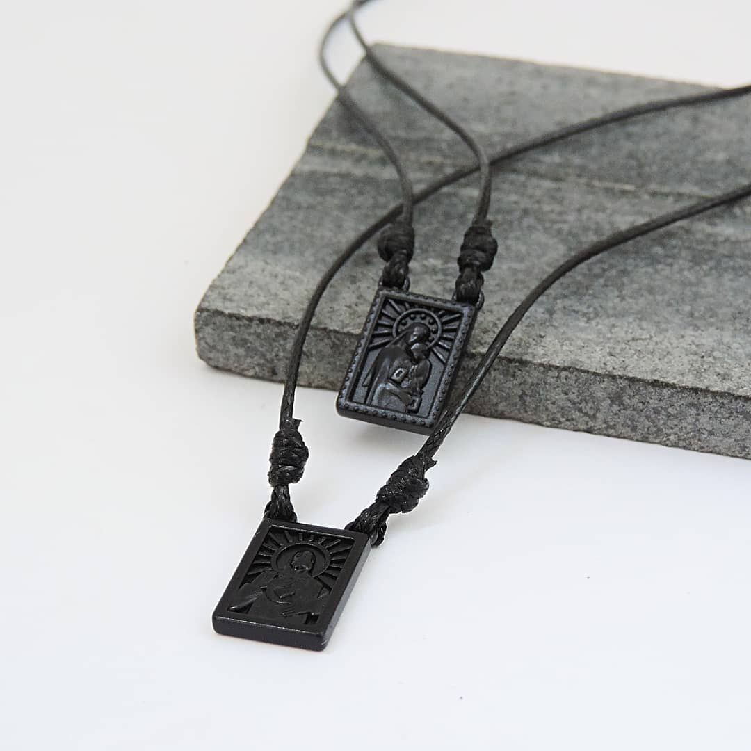 Male Scapular with Cord in 5 colors of Pendant Black, Silver, Vintage Gold, Gold, Graphite Scapular  - Men's Necklace - Male Jewelry - Image 5